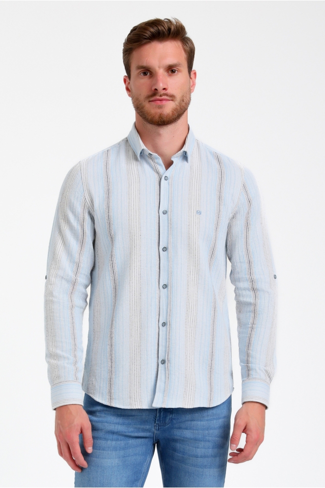 LANGE MOUW OVERHEMD HEAVY LINNEN 335547 4001 bright blue